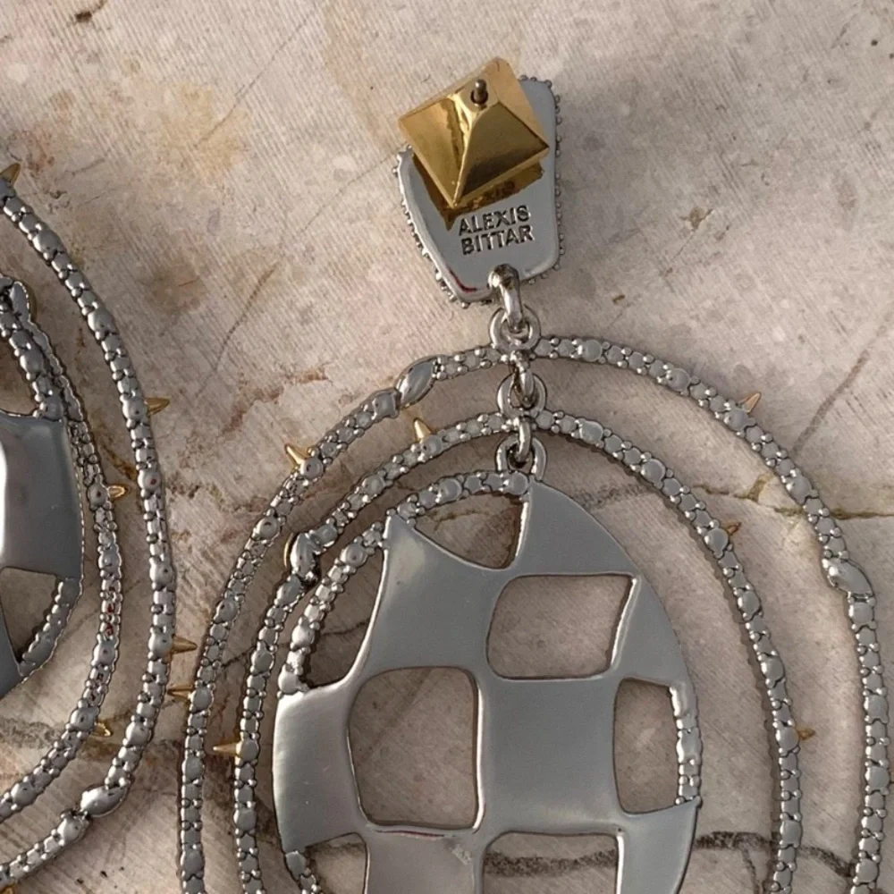ALEXIS BITTAR • Silver Checkerboard Orbiting Hoop Crystal Earrings